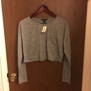 Y2K Grey Long Sleeve Linen Crop Top